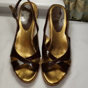 VIa Condotti Brown patent leather 7.5 wedge.